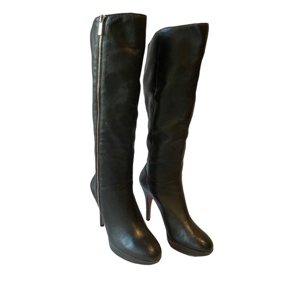 Vince Camuto Shoes - VINCE CAMUTO "Emilian" Black Soft Leather Knee High Boots Gold Zipper Sz 8.5